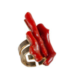 Anello Frammèntu corallo rosso, argento dorato