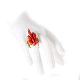Anello Frammèntu corallo rosso, argento dorato
