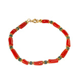 Bracciale cannette corallo argento dorato e agata verde