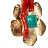 Ciondolo Artwork argento dorato corallo e quarzo verde