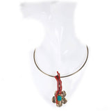 Ciondolo Artwork argento dorato corallo e quarzo verde