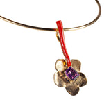 Ciondolo Artwork argento dorato corallo e quarzo viola