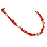 Collana corallo rosso perle coltivate ematite e argento