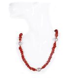 Collana scaglie corallo argento e perle barocche