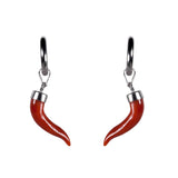 Orecchini Cornetto Portafortuna argento e corallo