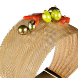 Red coral mesh bracelet, silver and steel