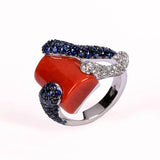 Anello Alghero - diamanti, zaffiri, corallo e oro bianco - Marina Ferraro Gioielli