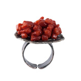 Anello circolare, argento fiammato e corallo rosso - Marina Ferraro Gioielli