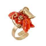 Anello fiore corallo e oro satinato | Gioielli Alghero di Marina Ferraro