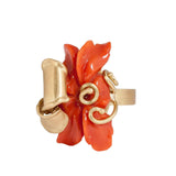 Anello fiore corallo e oro satinato - Marina Ferraro Gioielli