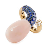 Anello Serpe, oro giallo, corallo rosa e zaffiri blu - Marina Ferraro Gioielli