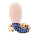 Anello Serpe, oro giallo, corallo rosa e zaffiri blu - Marina Ferraro Gioielli