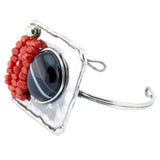 Bracciale quadrato argento fiammato, corallo rosso e agata striata - Marina Ferraro Gioielli