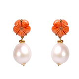 Orecchini con Fiore Corallo rosa e perla barocca - Marina Ferraro Gioielli