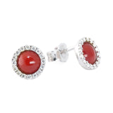 Orecchini minimal corallo argento rodatio zirconi - Marina Ferraro Gioielli