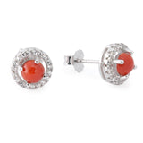 Orecchini tondi corallo con griffe argento e zirconi - Marina Ferraro Gioielli