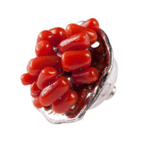 Orecchini tondi Corallo e Argento Fiammato - Marina Ferraro Gioielli