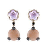 Orecchini corallo corallo rosa, diamanti e rosa di Francia - Marina Ferraro Gioielli