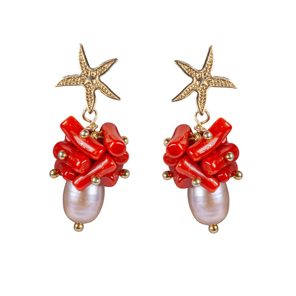 Orecchini Maris Argento, corallo, perla barocca