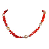 Collana corallo rosso perle coltivate ematite e argento
