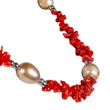 Collana corallo rosso perle coltivate ematite e argento