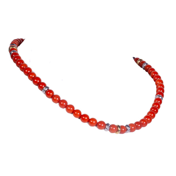 Collana sfere corallo oro bianco e giallo
