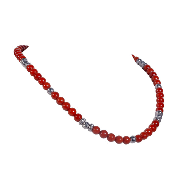 Collana sfere corallo e oro bianco