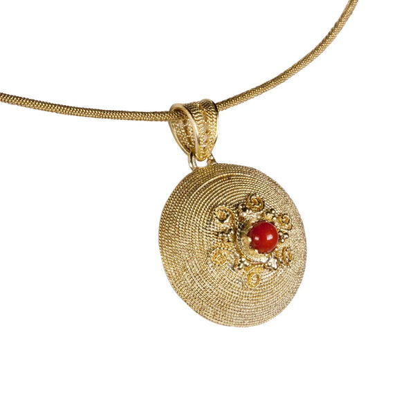 Coral gold Sardinian filigree Corbula pendant
