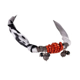 Foulard necklace in red coral with silver filigree and onyx kokku
