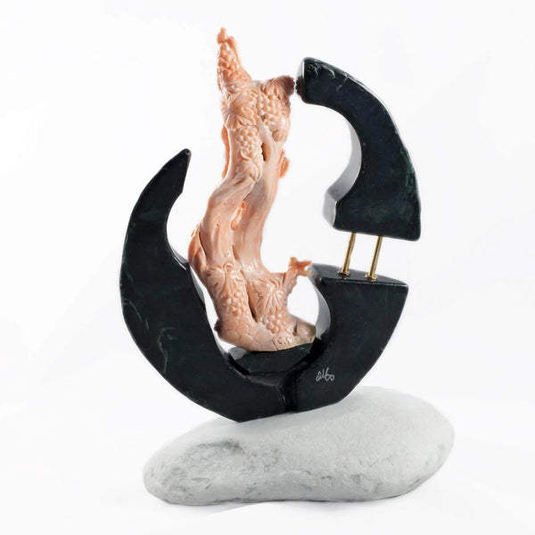 Statua putti corallo rosa - incisa a mano - Marina Ferraro Gioielli