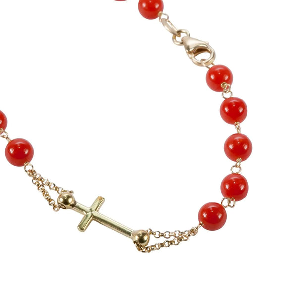 Bracciale rosario moderno oro giallo e corallo rosso - Marina Ferraro Gioielli