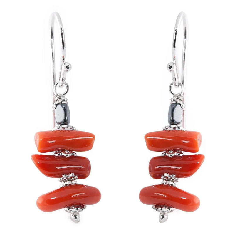Orecchini pendenti corallo rosso, argento, ematite - Marina Ferraro Gioielli
